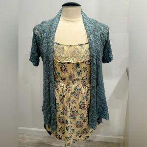 Light blue sweater and Floral tanktop